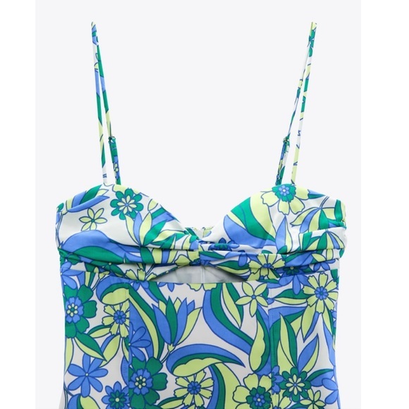 New Zara | Floral Print Dress With Sweetheart Neckline - Picture 2 of 13